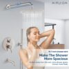 Airuida Round Shower System Set with Tub Spout,Wall Mount 3 Function Rain Shower Faucet Set,2 Functions Handheld Shower Tub Spout Tub Shower Combo Set Fixtures 12 Inches Shower Head Brushed Nickel