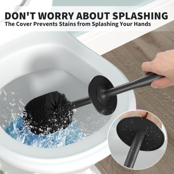 UPTRONIC Toilet Brush, Toilet Bowl Brush with Extra Long Handle Durable Bristles Toilet Scrubber and Covered Holder for Toilet Brush Set for Bathroom Cleaning (Black, 1 Set)