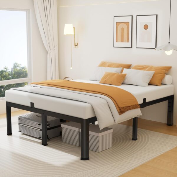 18 Inch Queen Size Metal Platform Bed Frame with Round Corners, Storage Space Under High Bed Frame-Heavy Duty Steel Slats Support, Noise Free - Easy Assembly - No Box Spring Needed