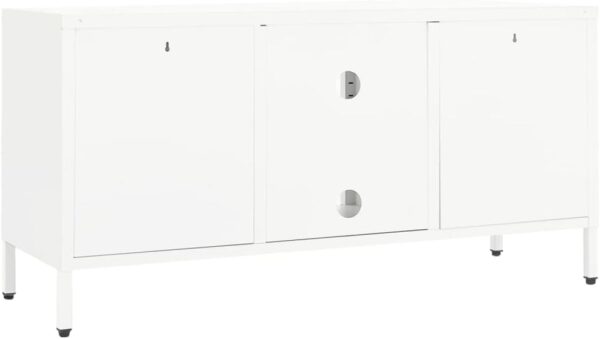 TV Stand White with Steel Frame and Glass Doors, Adjustable Shelves and Feet, Modern Design, 41.3" x 13.8" x 20.5"