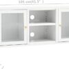 TV Stand White with Steel Frame and Glass Doors, Adjustable Shelves and Feet, Modern Design, 41.3" x 13.8" x 20.5"