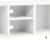 TV Stand White with Steel Frame and Glass Doors, Adjustable Shelves and Feet, Modern Design, 41.3" x 13.8" x 20.5"