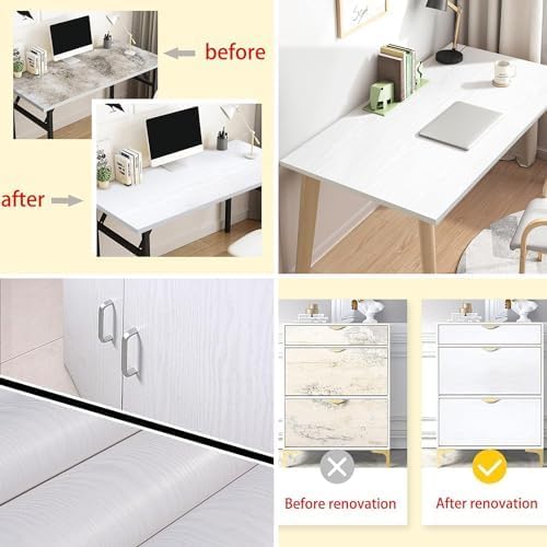 White Wood Wallpaper - White Wood Contact Paper - Peel and Stick Wallpaper Modern – Self-Adhesive Removable Wall Paper for Cabinets Countertop Furniture Kitchen Wall, Easy to Clean 17.7”×393” Vinyl