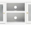 TV Stand White with Steel Frame and Glass Doors, Adjustable Shelves and Feet, Modern Design, 41.3" x 13.8" x 20.5"
