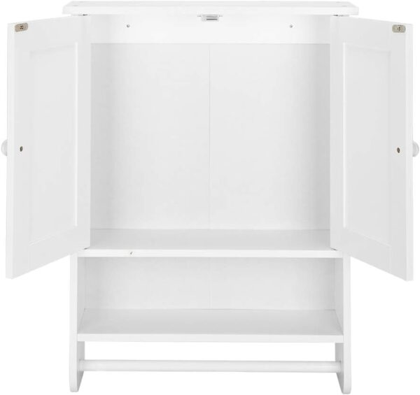 Wall Mounted Double Door Bathroom Cabinet,Modern Style Wall Hanging Bathroom Cabinet with Open Shelf and Towel Bar,19.3" L x 5.7" W x 25.6" H,White
