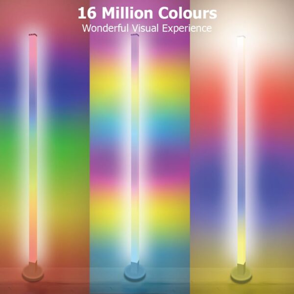 Corner Floor Lamp, 59" RGB Plus IC Dimmable White LED Floor Lamps, Smart Modern Corner Lamp with Remote, Tall Standing Lamp Bedroom Living Room Essentials, Music Sync for Game Room Decor