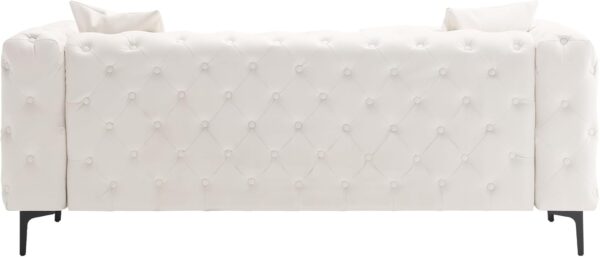 Morden Fort Button Tufted Faux Leather Modern Luxury Couch, 3 Seater Sofa with Deep Seats Couches for Living Room, Office, Apartment, White