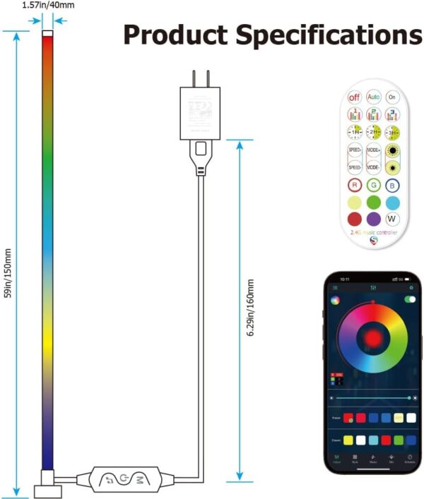 Corner Floor Lamp, 59" RGB Plus IC Dimmable White LED Floor Lamps, Smart Modern Corner Lamp with Remote, Tall Standing Lamp Bedroom Living Room Essentials, Music Sync for Game Room Decor