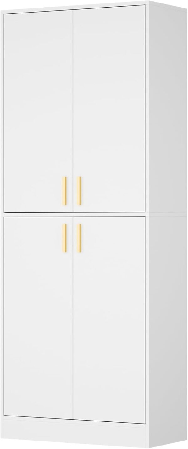 Cozy Castle Kitchen Pantry Cabinet, 71" Tall Wood Storage Cabinet with Doors and Shelves 4 Doors Freestanding Cupboard Utility Hutch for Dining Room Living Room Bathroom Furniture, White