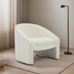 EALSON Boucle Barrel Accent Chair Comfy Modern Sherpa Armchair Round Cozy Upholstered Lounge Chair Cute Reading Single Sofa Chair for Living Room/Bedroom,Beige