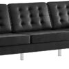 Modway EEI-3385-SLV-BLK Loft Tufted Button Faux Leather Upholstered Sofa in Silver Black