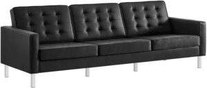 Modway EEI-3385-SLV-BLK Loft Tufted Button Faux Leather Upholstered Sofa in Silver Black