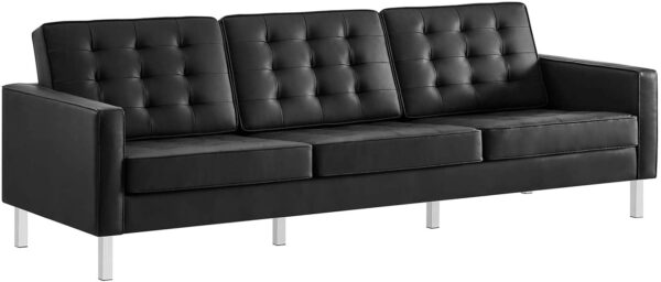 Modway EEI-3385-SLV-BLK Loft Tufted Button Faux Leather Upholstered Sofa in Silver Black