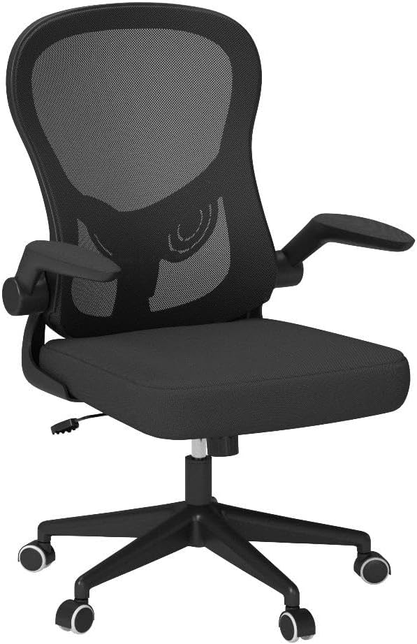 Hbada Office Chair Ergonomic Desk Chair, Office Chairs with PU Silent Wheels, Breathable Mesh Computer Chair with Adjustable Lumbar Support, Flip-up Armrests, Tilt Function, Black
