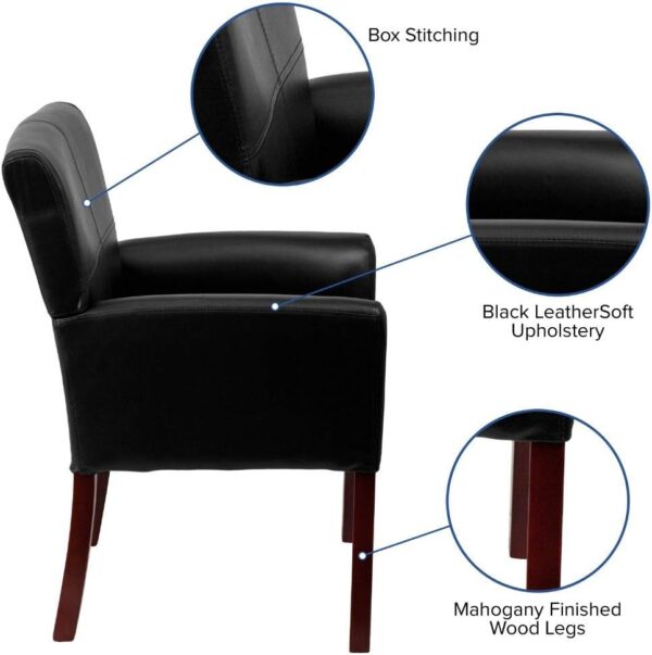 Flash Furniture Taylor LeatherSoft Upholstered Executive Side Reception Chair, Lobby Chair with Cushions and Padded Arms, Black