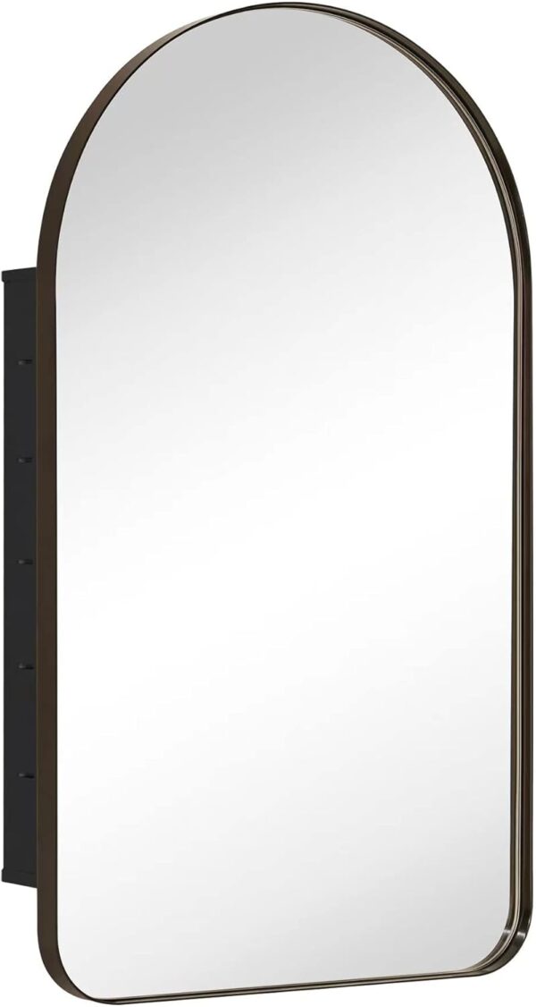 Oil Rubbed Bronze Arched Recessed Bathroom Medicine Cabinet with Mirror Stainless Steel Metal Framed Rectangular Bathroom Cabinet with Mirror 16x28.3''