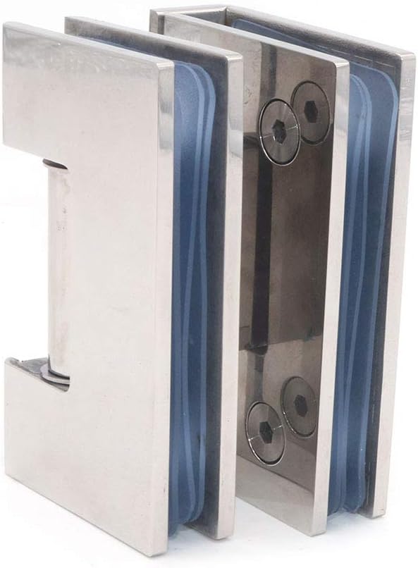 Set of 2 Frameless Glass Door Hinges, Stainless Steel, Polished, Modern Style, Suitable for 6-12mm Glass, 60-80cm Width, 90 Open/Close