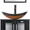 eclife 24" Modern Bathroom Vanity Sink Combo Black Stand Cabinet with Brown Boat Tempered Glass Vessel Sink & Water Save Faucet & Pop Up Drain (A29BR)
