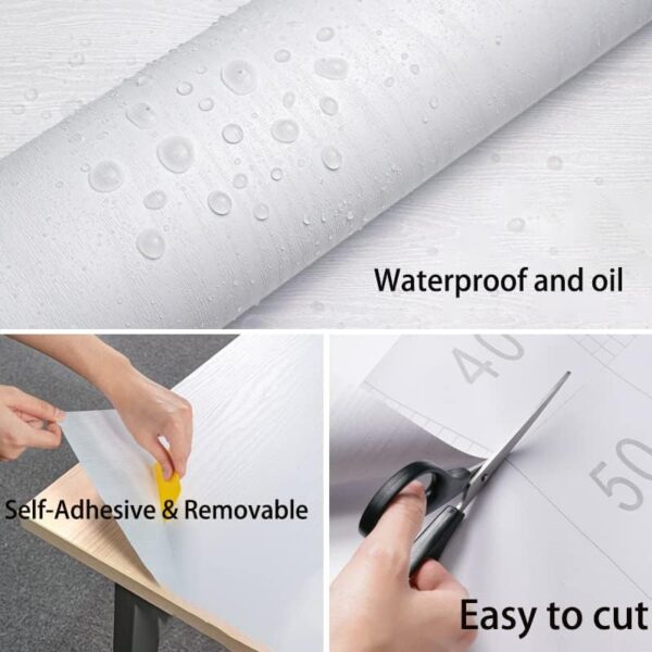 White Wood Wallpaper - White Wood Contact Paper - Peel and Stick Wallpaper Modern – Self-Adhesive Removable Wall Paper for Cabinets Countertop Furniture Kitchen Wall, Easy to Clean 17.7”×393” Vinyl