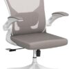 Monhey Desk Computer Chairs - Ergonomic with Lumbar Support & Flip-up Arms Home Office Height Adjustable High Back Rockable Swivel 360° Warm Taupe Mesh Study Chair
