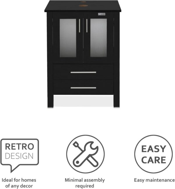 eclife 24" Modern Bathroom Vanity Sink Combo Black Stand Cabinet with Brown Boat Tempered Glass Vessel Sink & Water Save Faucet & Pop Up Drain (A29BR)