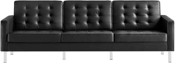 Modway EEI-3385-SLV-BLK Loft Tufted Button Faux Leather Upholstered Sofa in Silver Black