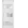 SARTODOORS Sturdy Barn Door 42 x 84 inches Frosted Glass 3 Lites | Lucia 4070 White Silk | Top Mount Stainless Steel 8 feet Rail Hangers Heavy Set | Solid Panel Interior Doors