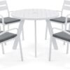 51FOX2UKutL._AC_SL1500_.jpg Soleil Jardin 5 Piece Outdoor Dining Set, Aluminum Patio Furniture Dining Set with Round Dining Table w/Umbrella Hole and 4 Stackable Chairs w/Cushions for Yard, Garden, Porch and Pool, White
