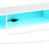 Rolanstar TV Stand with Power Outlet, Floating TV Stand with RGB Lights, 55.1" Wall Mounted TV Shelf, White Media Console with Storage Shelf, Entertainment Shelf Under TV for Living Room, Bedroom