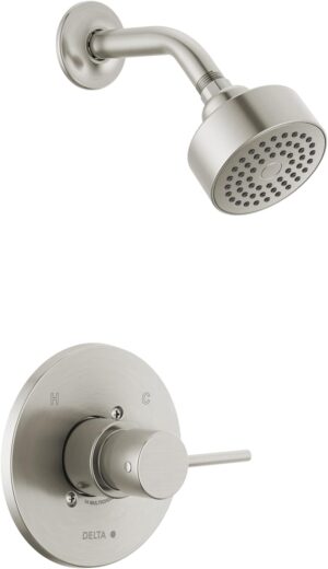 Delta Faucet Modern Brushed Nickel Shower Trim Kit, Shower Faucet with Single-Spray Touch-Clean Brushed Nickel Shower Head, Stainless T14259-SS-PP (Valve Not Included)