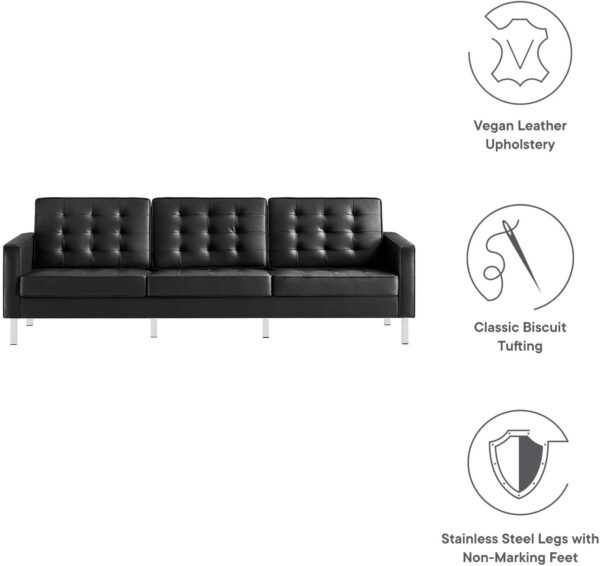 Modway EEI-3385-SLV-BLK Loft Tufted Button Faux Leather Upholstered Sofa in Silver Black
