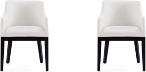 Manhattan Comfort Gansevoort Modern Faux Leather Dining Chair with Arms, Leatherette Upholstery on Solid Beech Wood Frame, Set of 2, Cream