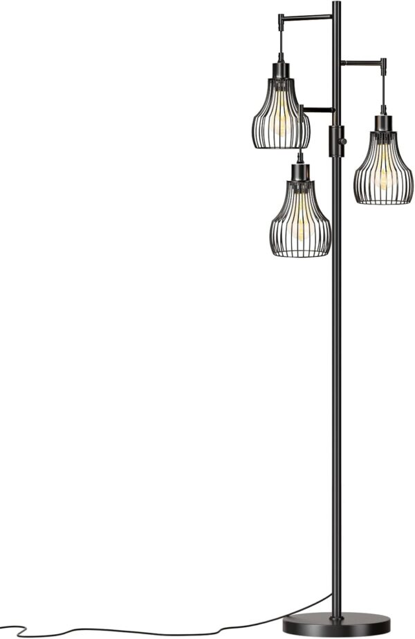 Dimmable Floor Lamp, 3 x 800LM LED Edison Bulbs Included, Farmhouse Industrial Floor Lamp Standing Tree Lamp with Elegant Cage Tall Lamps for Living Room Bedroom Office - Black