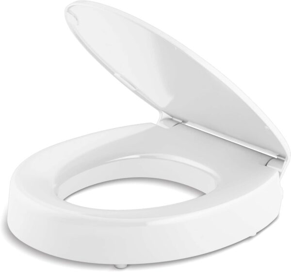 51J3Efi7AqL._AC_SL1500_.jpg KOHLER 25876-0 Hyten Elevated Quiet-Close Round Toilet Seat, Contoured Seat with Grip-Tight Bumpers, Quick-Attach Hardware, White