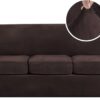 H.VERSAILTEX Modern Velvet Plush 4 Piece High Stretch Sofa Slipcover Cover Form Fit Luxury Thick Velvet Extra Large Sofa Cover for 3 Cushion Couch Width Up to 97 Inch (XL Sofa, Brown)