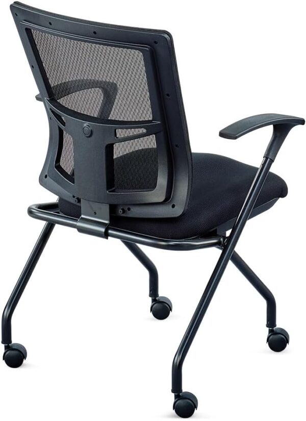 Perspective Mesh Back Nesting Chair Black Mesh Back Black Dove Fabric Seat Black Steel Frame Ergonomic Mobile Chair with Lumbar Support