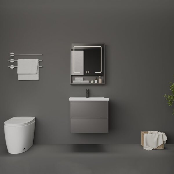 24 Inch Bathroom Vanity with Sink, Floating Vanity with 2 Drawers, Wall Mounted Modern Cabinet with Faucet, Pop-up Drain, P-Trap, Grey