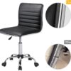 Yaheetech Adjustable Task Chair PU Leather Low Back Ribbed Armless Swivel Black Desk Chair Office Chair Wheels