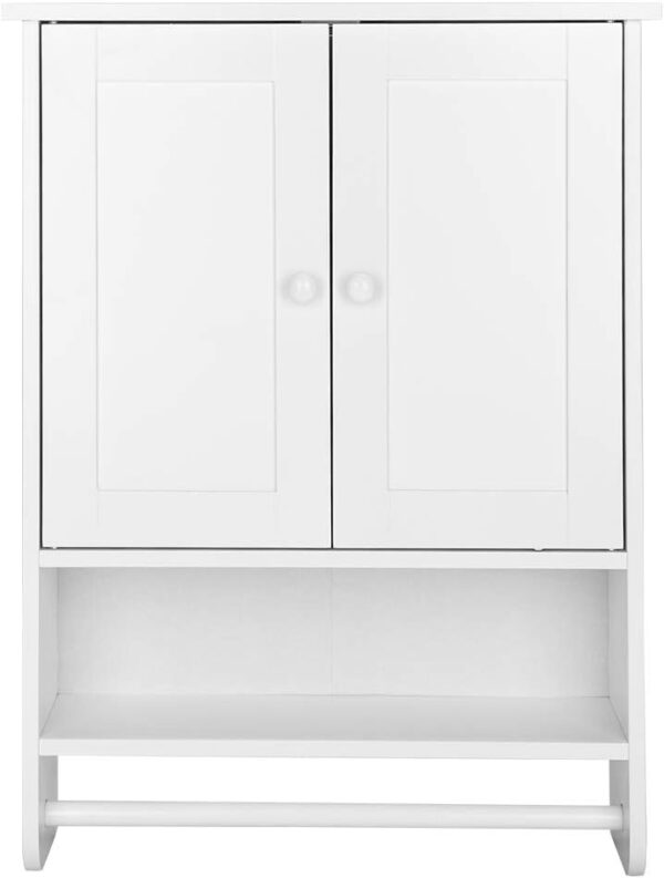 Wall Mounted Double Door Bathroom Cabinet,Modern Style Wall Hanging Bathroom Cabinet with Open Shelf and Towel Bar,19.3" L x 5.7" W x 25.6" H,White