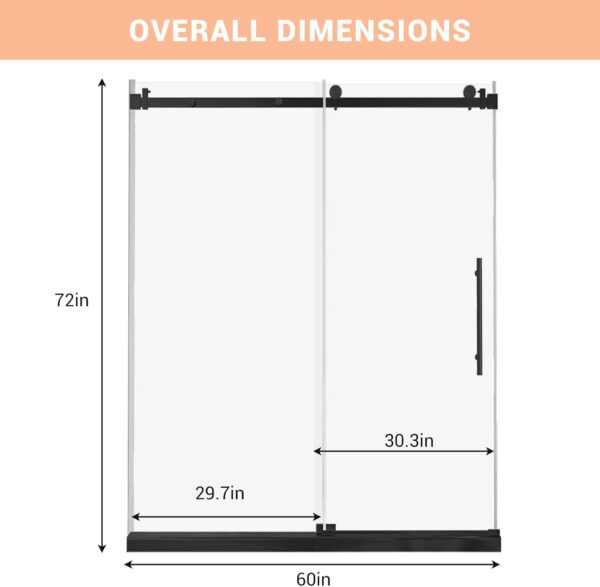 Shower Door, Sliding Shower Door with Explosion-Proof Film Clear Glass, Frameless Tempered Glass Shower Door with Stainless Steel Handle & Waterproof Seal Strip Parts
