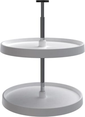 Rev-A-Shelf 2 Tier Full-Circle Lazy Susan for Corner Wall Cabinets Plastic 20" Double Shelf Swivel Kitchen Spice/Can Organizer, White, 3072-20-11-52