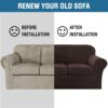 H.VERSAILTEX Modern Velvet Plush 4 Piece High Stretch Sofa Slipcover Cover Form Fit Luxury Thick Velvet Extra Large Sofa Cover for 3 Cushion Couch Width Up to 97 Inch (XL Sofa, Brown)
