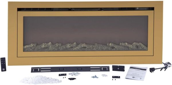 Touchstone Sideline Deluxe -Gold Smart Electric Fireplace- 50" Wide- Alexa/WiFi-Enabled- in Wall Recessed- 5 Flame Settings- 9 Flame Colors- 1,500W Heater- Log & Crystal Options- 86275