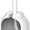 HAMITOR Toilet Bowl Brush Holder Set: Bathroom Deep Cleaning Toilet Cleaner Scrubber Under Rim with Curved Bristle for Dead Corner Clean - Hidden Rv Toilet Decorative Accessories with Caddy- White
