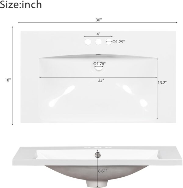 30 Inch Bathroom Vanity with Ceramic Sink, Traditional Bathroom Storage Cabinet with 3 Drawers and 2 Chevron Front Doors, Solid Wood Frame Bathroom Vanities
