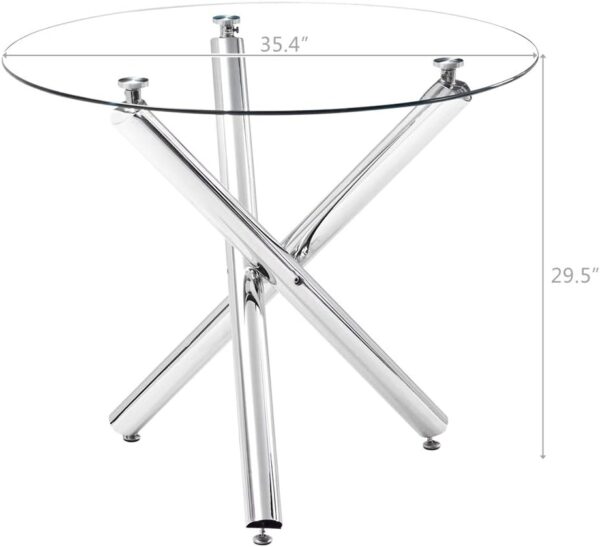 Modern 5-Piece Round Glass Dining Table Set for 4, 35" Round Dining Room Table with 4 High-Back Upholstered Chairs for Small Spaces Apartment (Clear & Black)