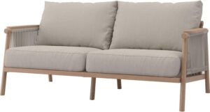 Acanva Modern All-Weather Aluminum Outdoor Patio Sofa with Thick Cushions, Olefin Fabric Sunroom Backyard Furniture, Light Khaki, Loveseat