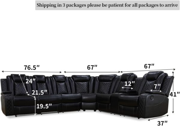 Living Room Furniture Set Black Leather Sofa Living Room Set Power Recliner Adjustable Sofa,Loveseat and Chair with Cup Holders/Storage Console/LED Light/UPS Port for Living Room, Office