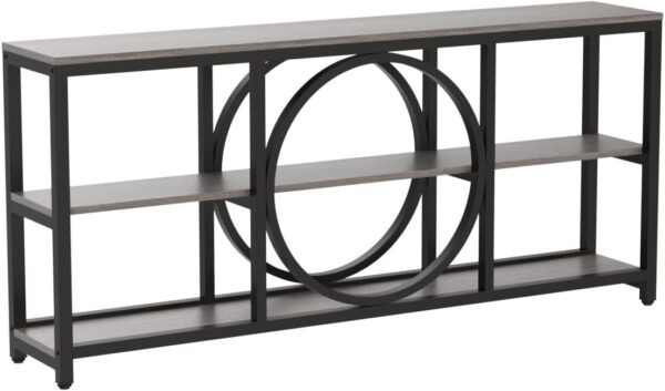 Tribesigns 70.9 inch Sofa Console Table, Extra Long Narrow Entryway Tables with 3 Tier Wood Storage Shelves Metal Frame for Foyer Hallway Living Room Behind Couch, Black Rustic Gray