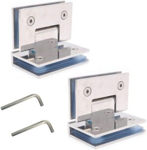 Set of 2 Frameless Glass Door Hinges, Stainless Steel, Polished, Modern Style, Suitable for 6-12mm Glass, 60-80cm Width, 90 Open/Close